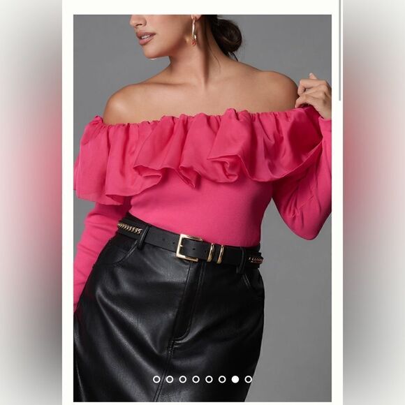 Anthropologie Off-The-Shoulder Organza Ruffle Top Size XL - Picture 1 of 5